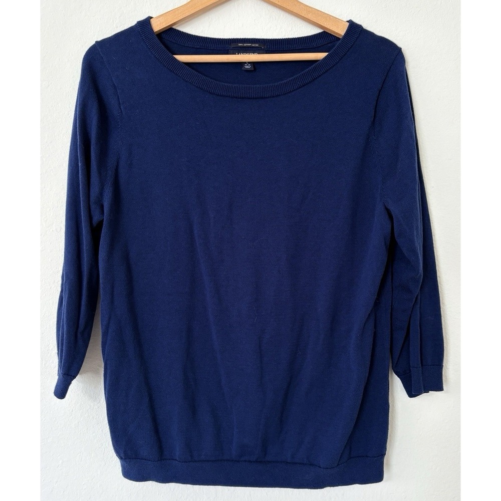 Land's End Woman's‎ 100% Supima Cotton Navy L 14-16 Sweater Dark Academia Preppy